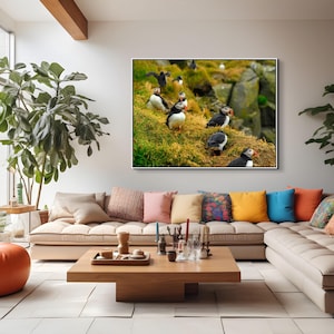 Atlantic Puffin Canvas Print | Iceland Bird Photography, Coastal Wall Art image 7
