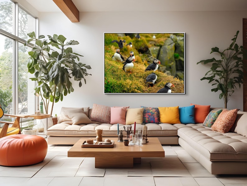 Atlantic Puffin Canvas Print | Iceland Bird Photography, Coastal Wall Art image 7