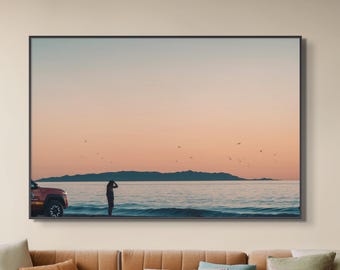 California Sunset Wall Art - Coastal Beach Photography | Pastel Ocean Horizon Fine Art Canvas