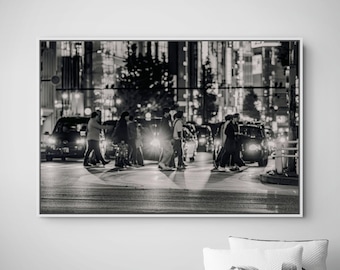 Shinjuku Crossing Fine Art Print – Black and White Tokyo Night Photography