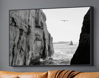 La Jolla Cliffs Photograph - Black and White Coastal Canvas Art