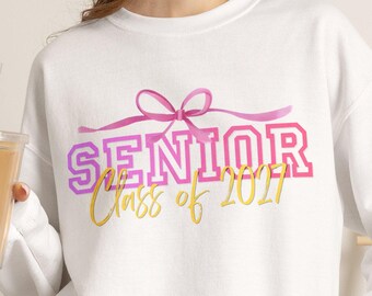 Shirt voor de eindexamenklas van 2027, afstudeercadeau, middelbare school, ronde hals, sweatshirt met afstudeerstrik.