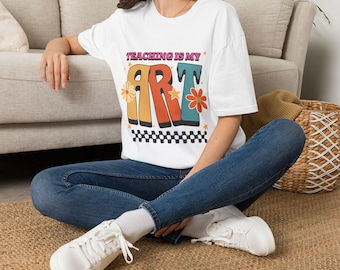 Lesgeven is mijn kunst T-shirt | Retro bloemenprint lerarenshirt