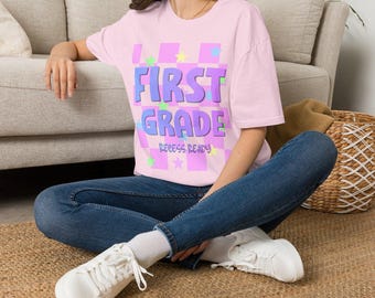 First Grade School T-Shirt | Back to School Kids Tee, Pastel Stars Design