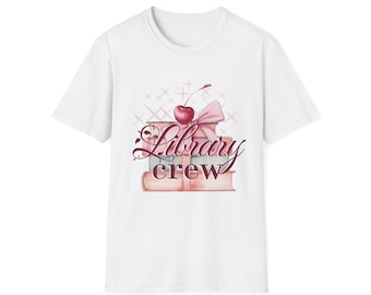 Cherry Ribbon Library Crew T-shirt | T-shirt voor de boekenclub van de bibliothecaris