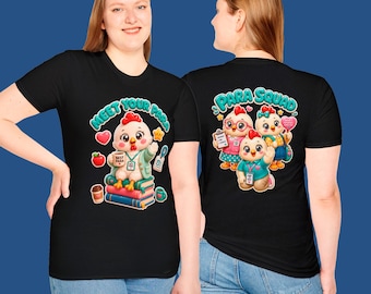 Maak kennis met je Para babykuiken T-shirt | schattig cartoonontwerp van een stapel boeken