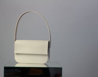 Handmade Leather Baguette Bag, White Hobo Shoulder Bag