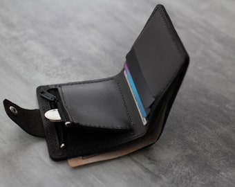 Portafoglio sottile in pelle a due ante, portafoglio con monete inciso, regalo per lui