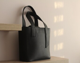 Black leather shopper, genuine leather bag, leather work bag, big leather handbag, gift for her