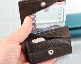 Minimalist Leather Wallet, Slim Front Pocket Wallet, Compact Mens Card Holder, Handmade Small