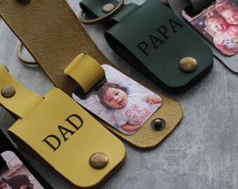 Personalized Leather Photo Keychain, Custom Picture, Engraved, Gift for Dad, Boyfriend, Anniversary