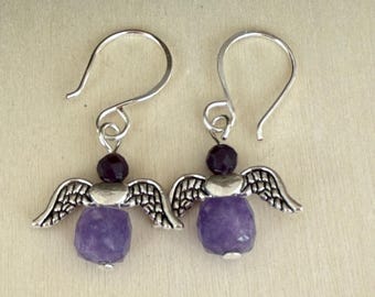 Amethyst Angel Wing Earrings – Spiritual Protection Jewelry