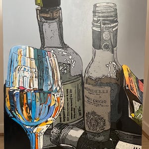 Original Wine Bottles Acrylic Painting on Canvas (82cm X 102cm)