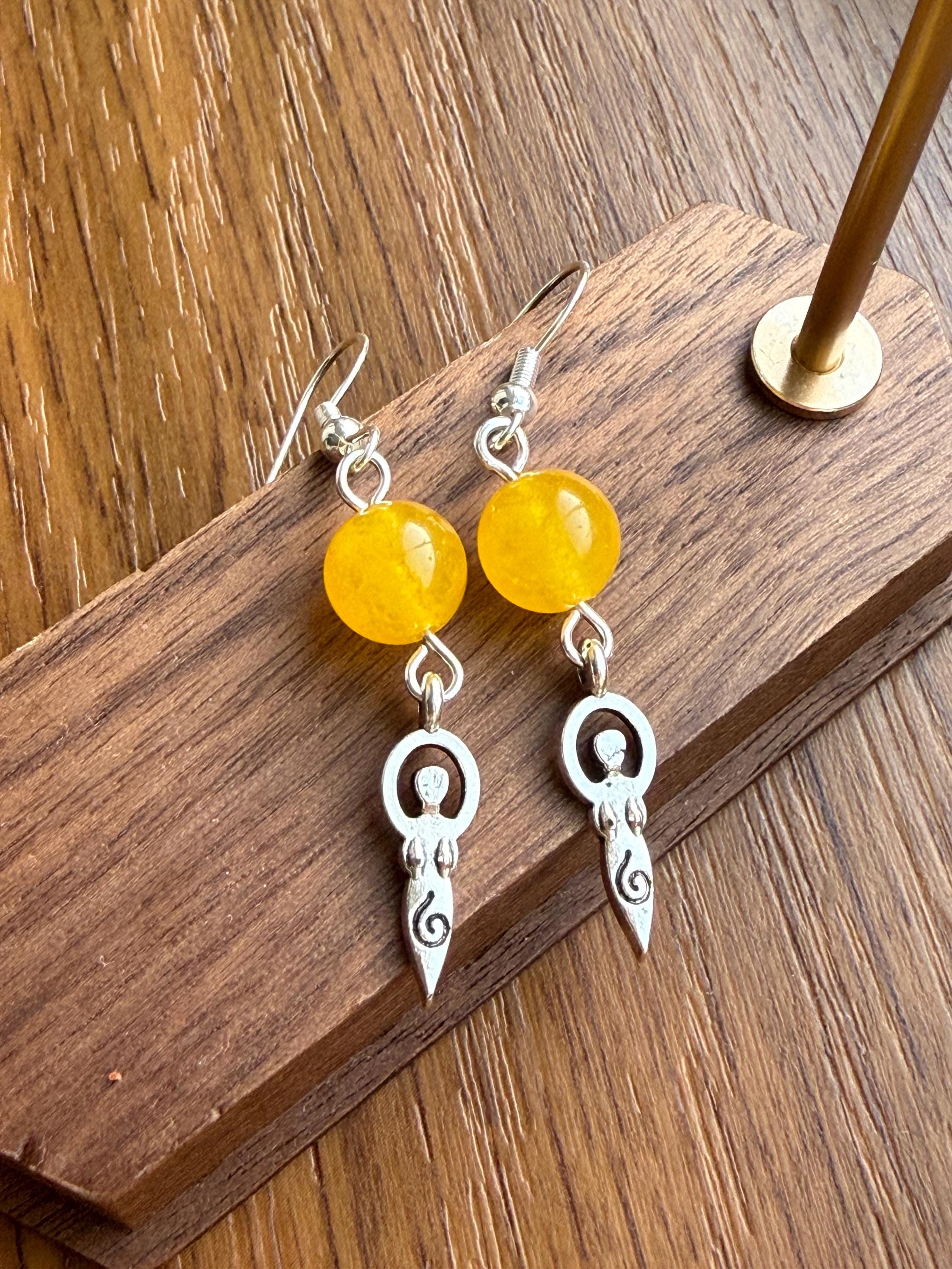 Spring Goddess Earrings, Carnelian Sunstone Yellow Jade Green Epidote ...
