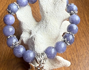 Angelite Gemstone Bracelet: Moon & Pentacle Charm, Spiritual Healing