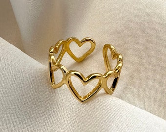 Sottile anello cuore d'oro d'amore, anello regolabile, anello d'oro di San Valentino, anello cuore, anello d'amore, unisex, Natale, regalo, presente, delicato anello d'oro