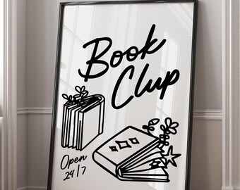 Book Club Poster: Minimalistische Schwarz-Weiß Leseecke Art (Digitaler Download)