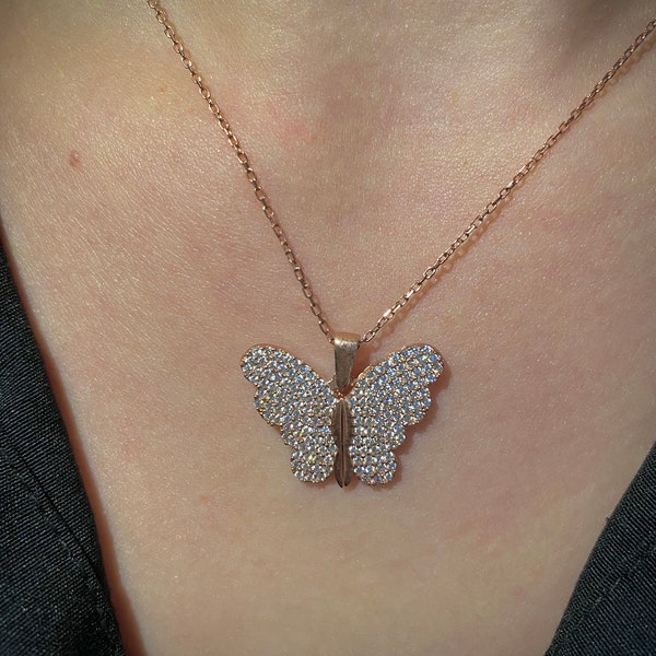 Butterfly Necklace Silver Etsy