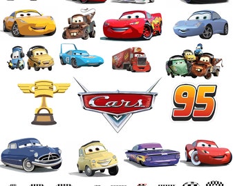 Autos PNG-SVG Bundle, Autos Clipart, Autos SVG, Flugzeuge und Autos Geburtstag Bundle, Sofort Download, Sofort Download Lightning Mcqueen Mater,