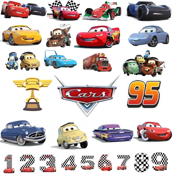 Cars PNG-SVG Bundle, Cars Clipart, Cars SVG, Planes and Cars Birthday Bundle, Instant Download, Instant Download Lightning Mcqueen Mater,