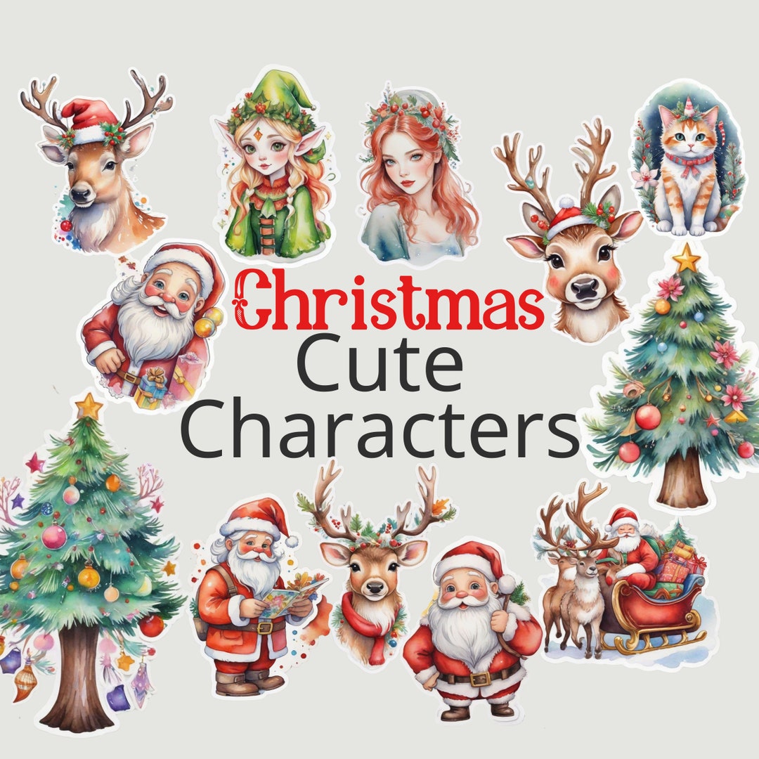 Cute Christmas Characters Clipart Watercolor Christmas Clip - Etsy