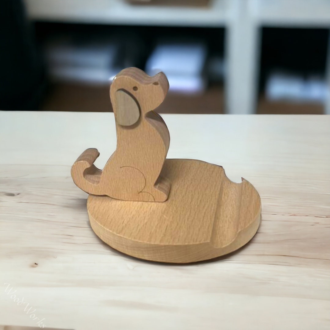 Wooden Dog Phone Holder Wood Dog Phone Stand Cell Phone Etsy
