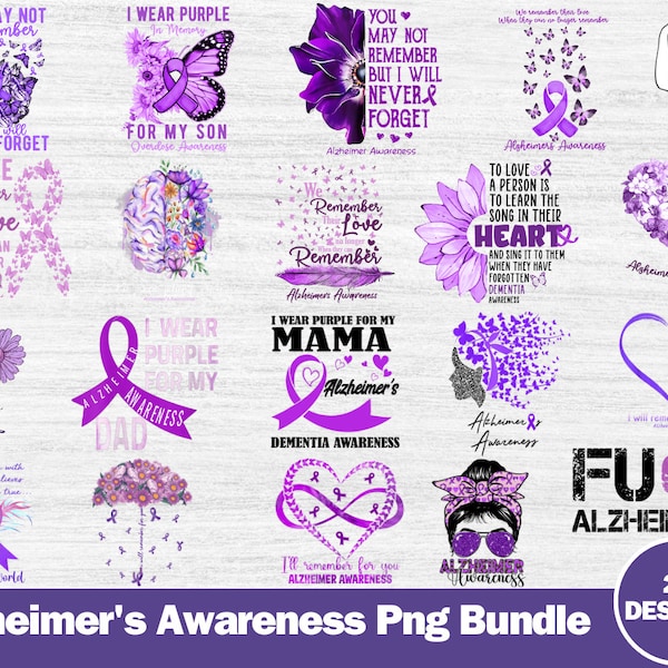 Plus de 20 modèles au format png de sensibilisation à la maladie d'Alzheimer, ruban violet, maladie d'Alzheimer, les souvenirs comptent, guerrier Alzheimer, soutien à la maladie d'Alzheimer
