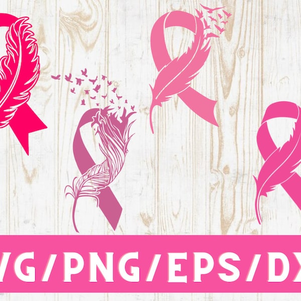 Feather Pink Ribbon Bundle SVG/ Cut File / Cricut / Commercial use / Silhouette / Clip art / Vector/ Awareness Ribbon SVG/ Breast Cancer Svg