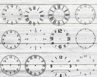 Paquete SVG CLOCK FACE, imágenes prediseñadas de la esfera del reloj, svg de la esfera del reloj para Cricut, archivos de corte svg de la esfera del reloj, silueta de la esfera del reloj