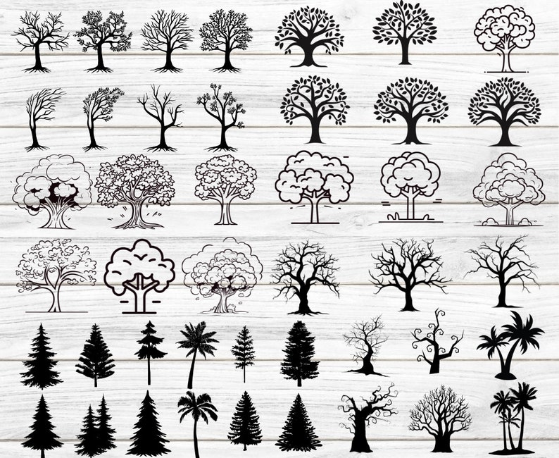 Tree Inclue Files Tree Silhouette Svg Bundle, Tree Cut Files for Cricut, Forest Svg Files ...