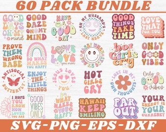 Groovy SVG Bundle | Retro SVG Bundle | Aesthetic svg, inspirational svg, Motivational svg, Trendy svg, Wavy Text svg, Retro Smiley Face SVG