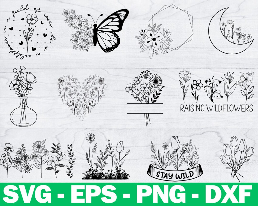 Flower Svg Png Bundle, Wildflower Svg Bundle, Floral Svg, Stay Wild Svg ...
