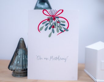 Sweet Christmas card, recycled paper, folding card, mistletoe, Christmas card, postcard, greeting card