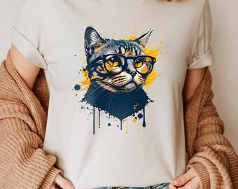Katt med glasögon T-shirt: Trendig grafisk t-shirt, djurälskare present