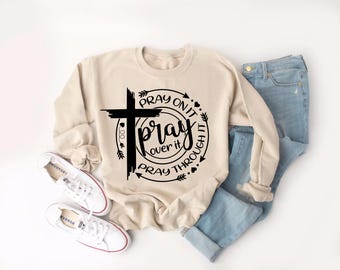 Christian Prayer Sweatshirt: Vintage Bible Verse, Cross Design