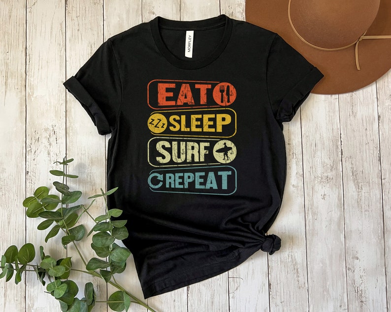 Eat Sleep Surf Repeat T-Shirt: Trendy Retro Surfing Tee image 6