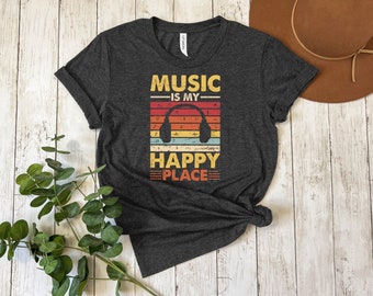T-shirt Music Is My Happy Place : T-shirt musicien unisexe
