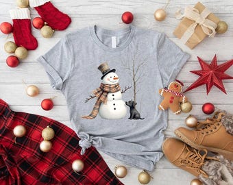 Dog & Snowman Christmas Tree Sweatshirt: Holiday Dog Lover Gift