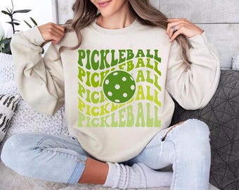 Groovy Pickleball Sweatshirt: Green Graphic Sweater, Mom Gift