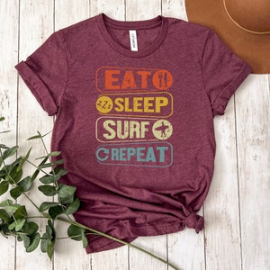 Eat Sleep Surf Repeat T-Shirt: Trendy Retro Surfing Tee image 2