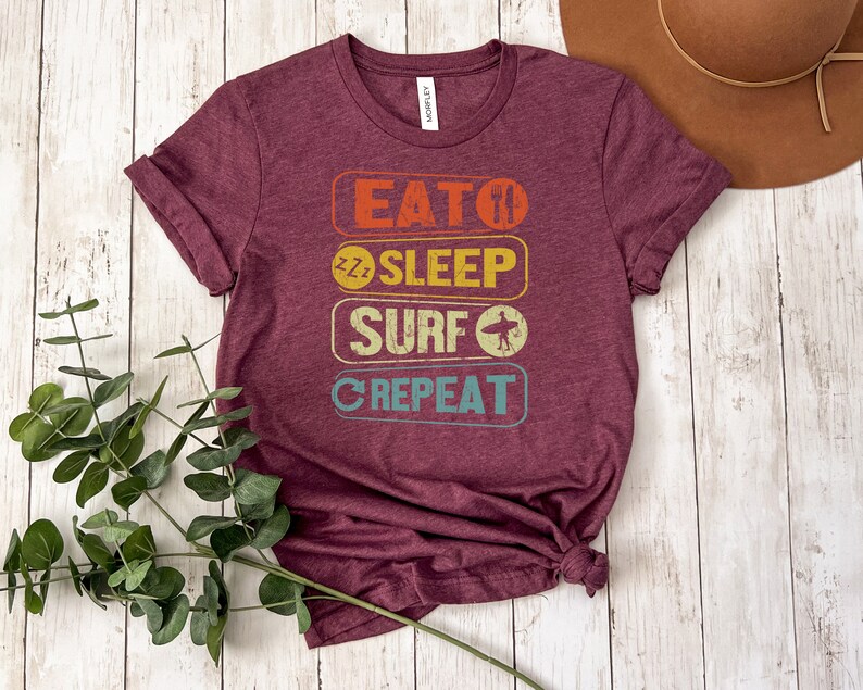 Eat Sleep Surf Repeat T-Shirt: Trendy Retro Surfing Tee image 2