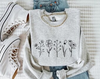 Floral Cottagecore Sweatshirt: Botanical Wildflower Crewneck