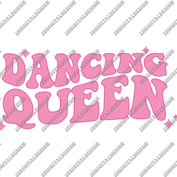 Dancing Queen SVG PNG, Dancer Svg, Groovy Retro 70s, Hand Lettered Svg, Retro Dancing Cut File, Disco Svg, Girls Night Svg, Wavy Text Svg