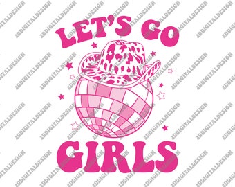 Andiamo ragazze in formato SVG, cappello da cowboy in formato Svg, palla da discoteca in formato Svg, discoteca in formato Svg, ragazze notte in formato Svg, ultima discoteca, retro cowgirl in formato Svg, ragazze occidentali, addio al nubilato in formato Svg