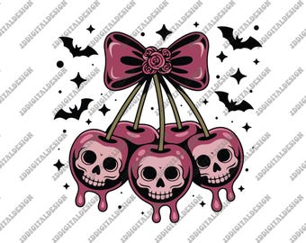 Gruseliger Kirschschädel Png, Halloween Schädel Bogen Png, Kokett Bogen Halloween Png, Skelett Png, Schädel Png, Kirsche Png, Gruselige Saison Png, Halloween Png