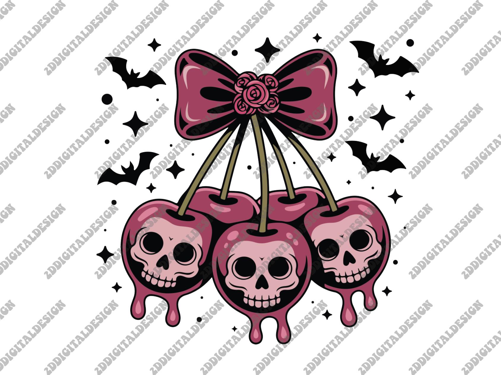 Spooky Cherry Skull Png,halloween Skull Bow Png,coquette Bow Halloween ...
