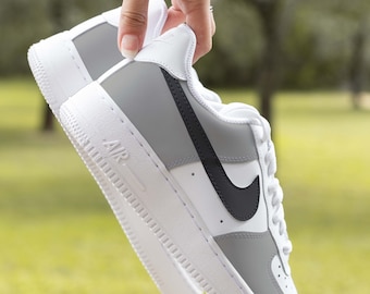 Custom Air Force 1 Mid Light Grey and Black - Etsy