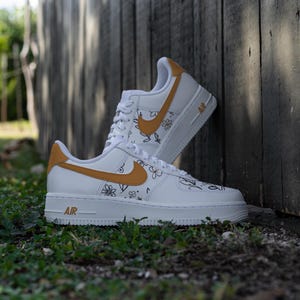 Nike Air Force 1 One Custom Flower Floral Orange Sneakers
