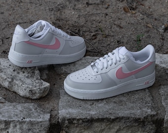 CUSTOM Nike Air Force 1 Pink Gray Shoes Sneakers