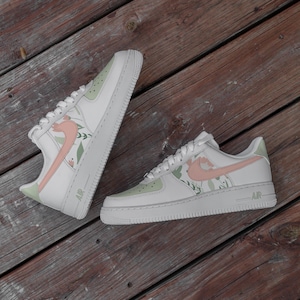 CUSTOM Nike Air Force 1 Light Floral Flower Green Pink Shoes  display picture 1